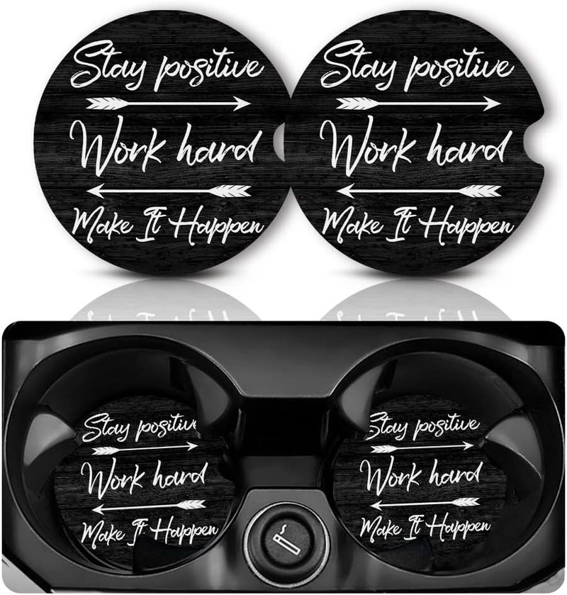 Yonlevres Car Coasters for Cup Holders，2.75" Anti Slip Rubber Mat with A Finger Notch, 2 Pack Car Cup Holder Coasters for Car Interior Accessories for Women Men Positive - Image 1